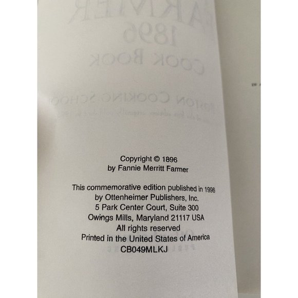 Fannie Farmer 1896 Cook Book Paperback Published 1996 By Fannie Merrit Farmer - Picture 7 of 10